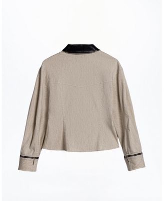 Contrast Collar Balloon Sleeve Shirt