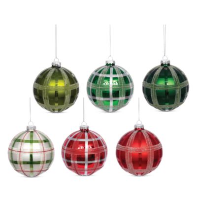English Plaid Glass Ornaments, Set of 6