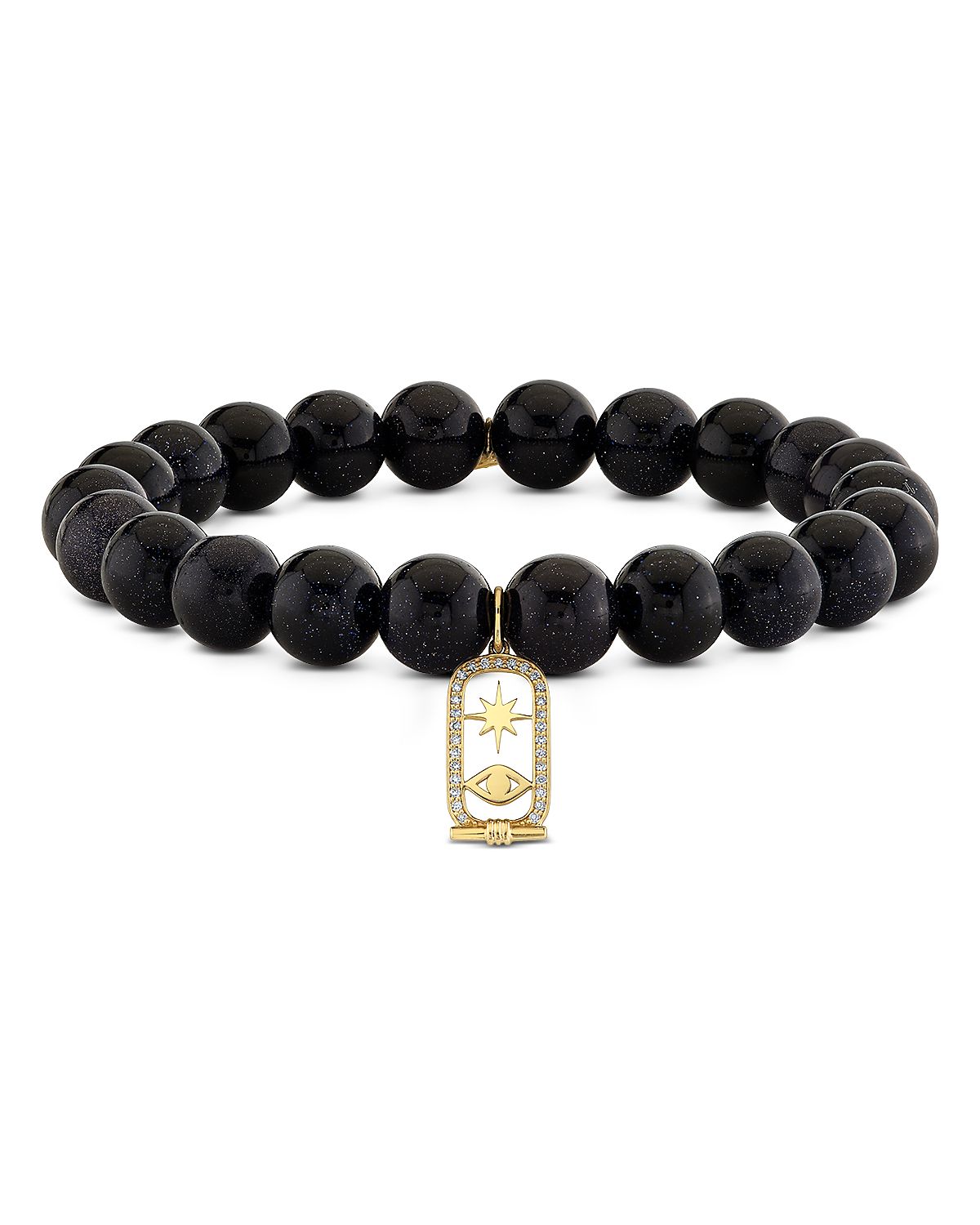Sydney Evan 14K Yellow Gold Blue Goldstone Bead & Diamond Protective Eye Charm Bracelet