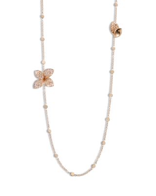 18K Rose Gold Giardini Segreti Whtie & Champagne Diamond Flower Opera Necklace, 28.7"
