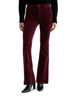 Farrah Mid Rise Velvet Bootcut Jeans in Winery