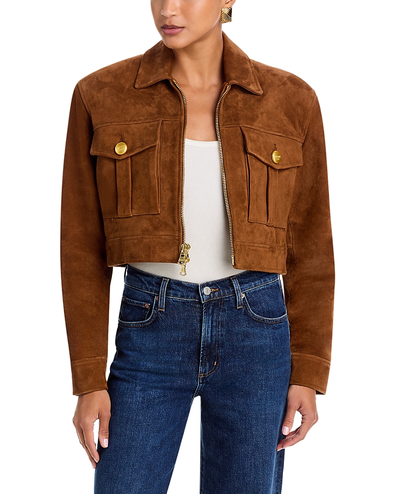 L'agence Micah Suede Oversized Collar Jacket In Brown