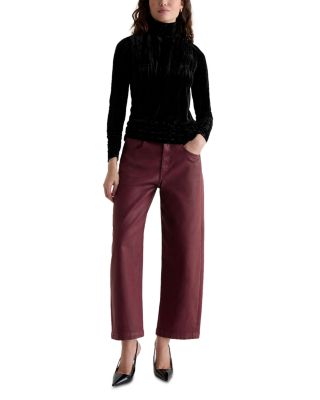 Hattie Coated High Rise Crop Barrel Jeans in Winery