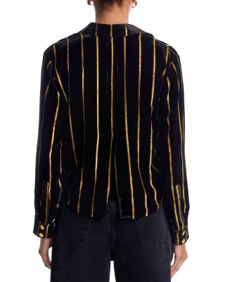 Cosette Velvet Stripe Cropped High Low Shirt