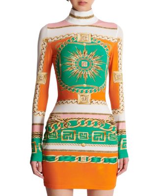 Short Printed Bodycon Dress with Balmain Foulard Pattern
