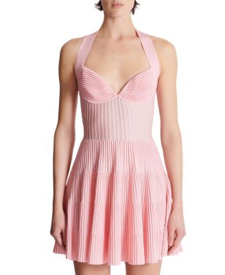  Textured Knit Halterneck A-Line Dress