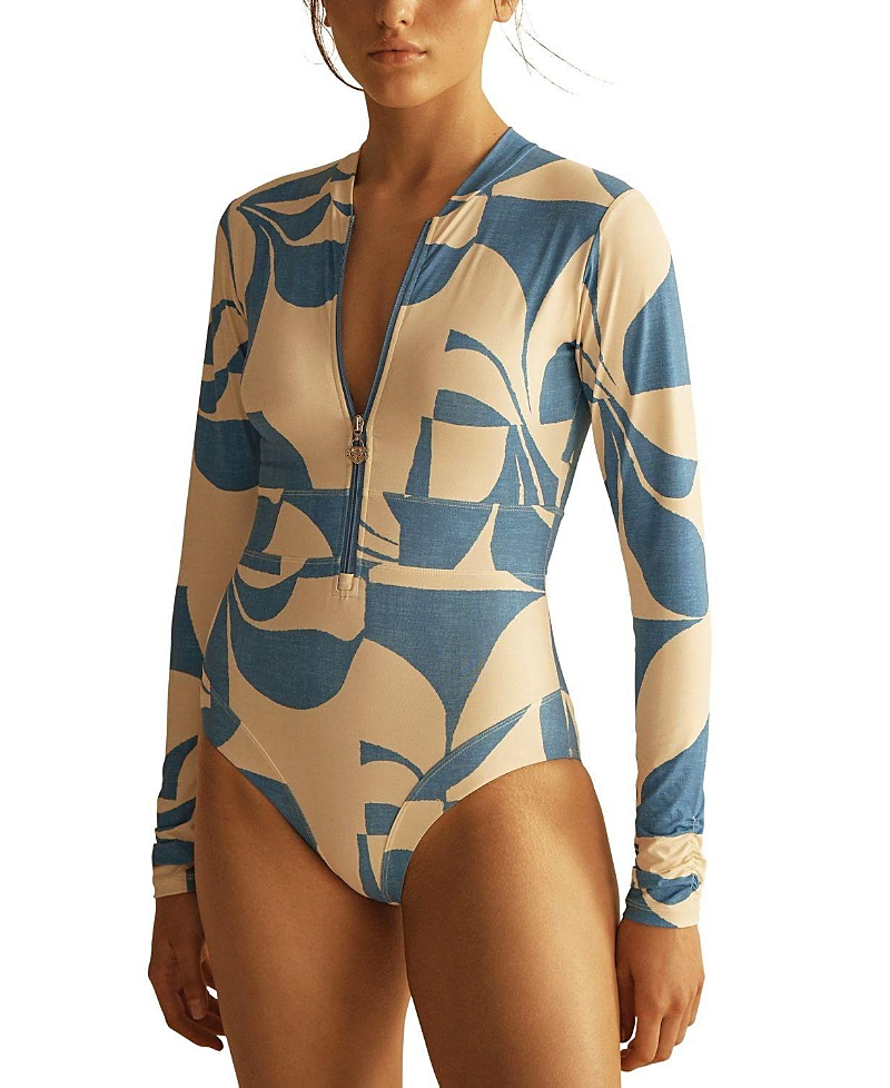 Aur Ocea Ipanema Panelled Long Sleeve One Piece In Multi