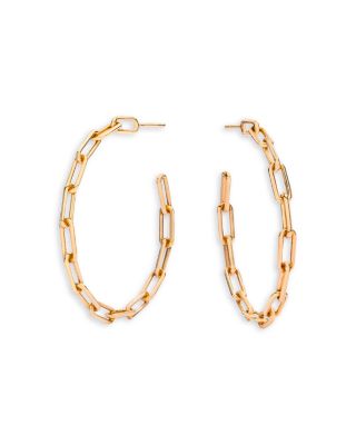 18K Rose Gold Saxon Paperclip Link Chain Medium Hoop Earrings