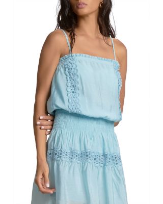Embroidered Smocked Waist Swim Cover Up Dress