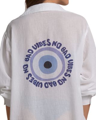 Graphic Button Down Swim Cover Up Shirt