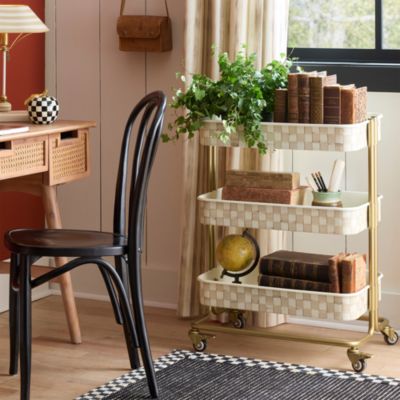 Mocha Check 3 Tier Kitchen Cart