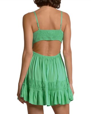 Smocked Open Back Swim Cover Up Mini Dress