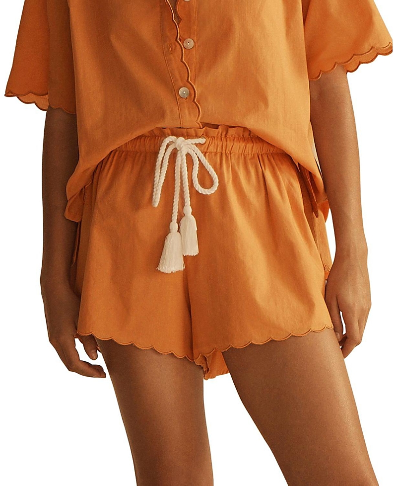 Aur Ocea Scallop Drawstring Short Tangelo In Orange