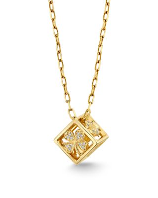 Diamond Pav&eacute; Flower Open Dice Pendant Necklace in 14K Yellow Gold, 0.42 tcw