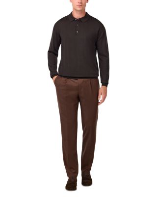 Extrafine Merino Wool Long Sleeve Knitted Polo Shirt