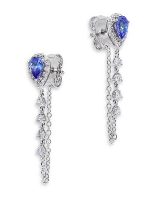Tanzanite & Diamond Chain Hoop Earrings in 14K White Gold