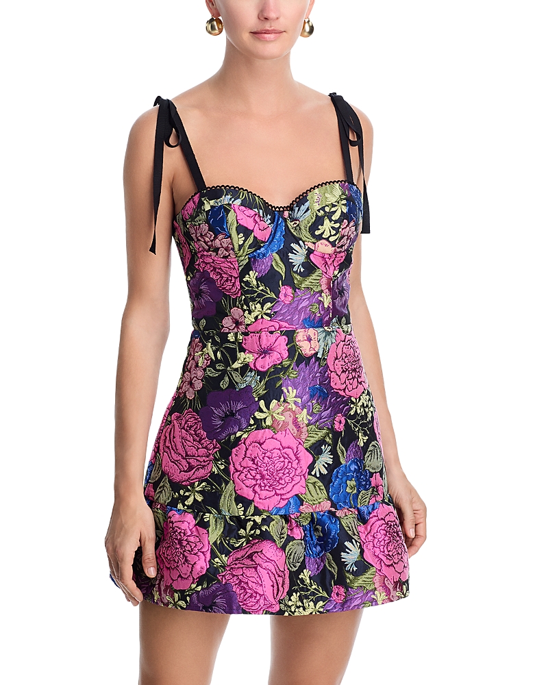Aqua Floral Brocade Bustier Mini Dress - Exclusive In Multi