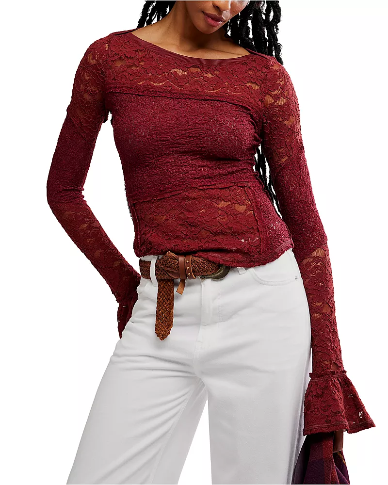 Free People Lace Layering Long Sleeve Top