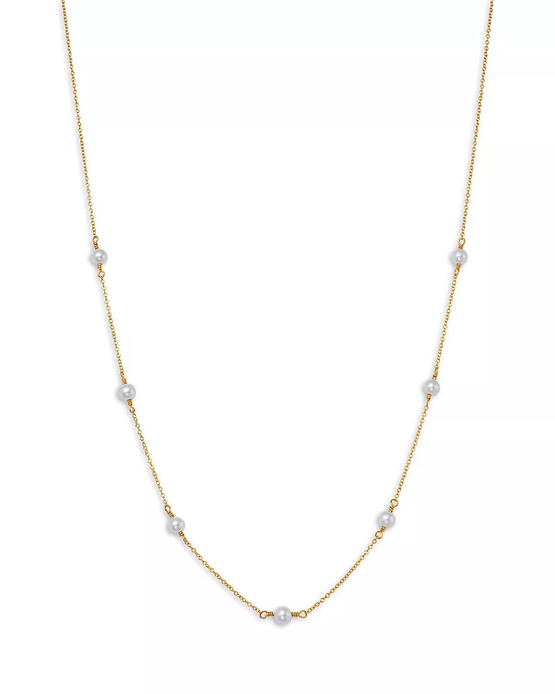 Zoe Chicco 14K Yellow Gold White Pearls Cultured Freshwater Pearl Station Statement Necklace, 16