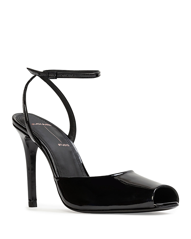 Black Suede Studio Women's Square Toe Sandals