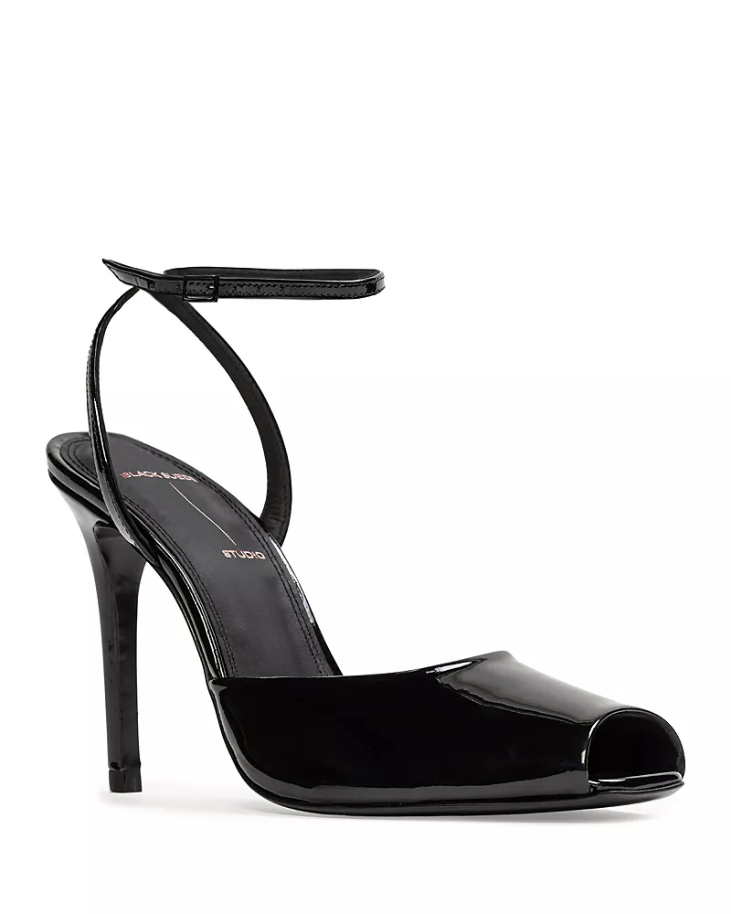 Black Suede Studio Women's Square Toe Sandals