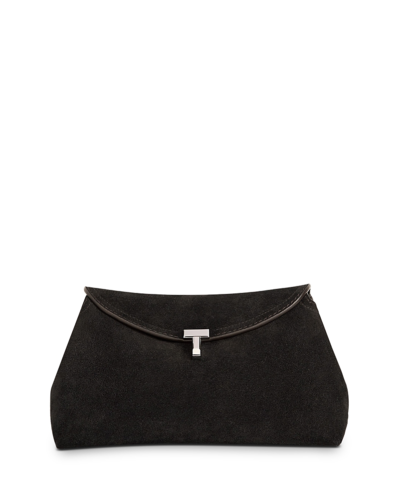 Totême T-lock Suede Convertible Clutch In Espresso In Black