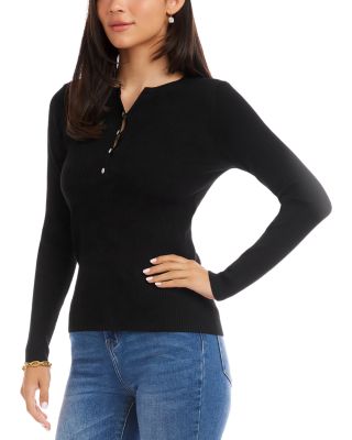 Henley Ribbed Knit Sweater