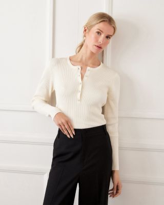 Henley Ribbed Knit Sweater