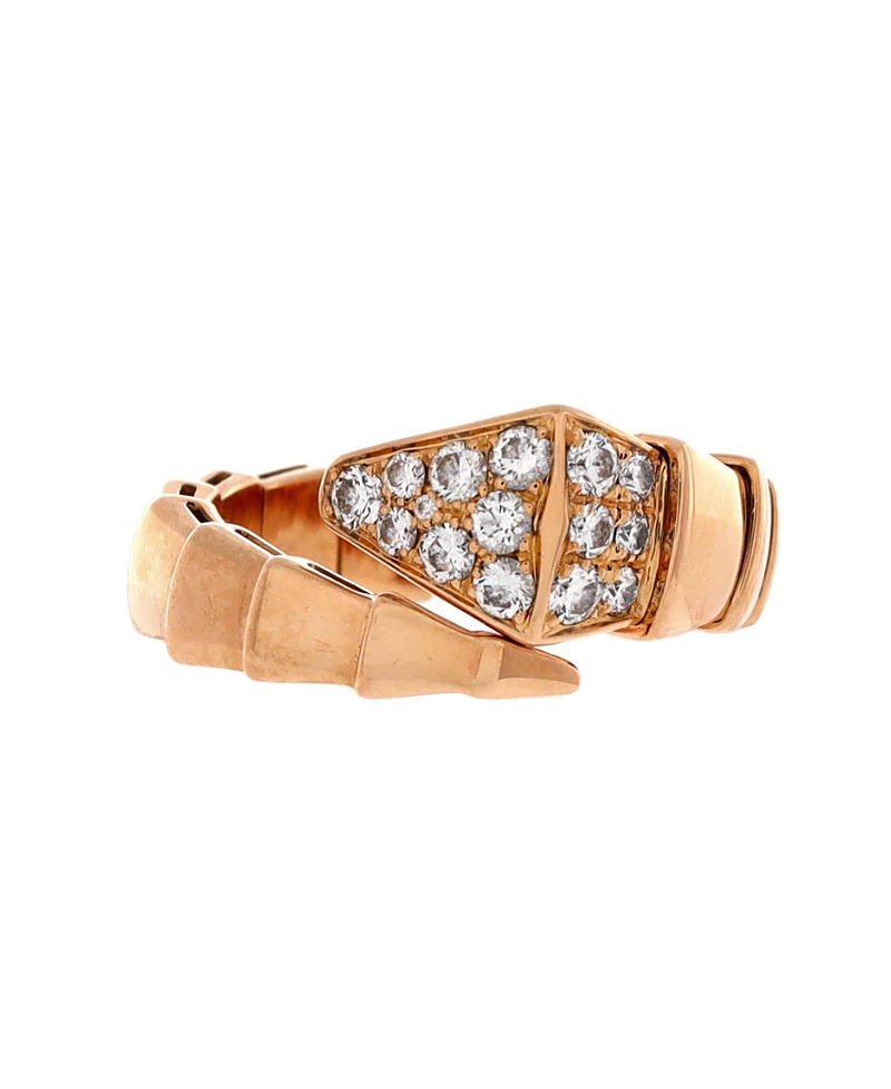 Pre-owned Pre-owned Bvlgari  Bvlgari Wide Serpenti Viper One-coil Ring 18k Rose Gold With Diamonds In Pink