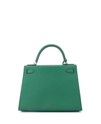  Kelly 28 Handbag Green Epsom with Palladium Hardware