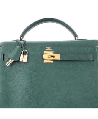  Kelly 32 Handbag Green Ardennes with Gold Hardware