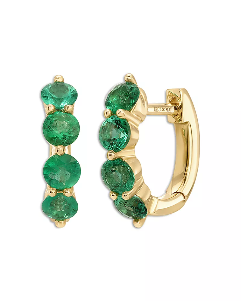 Ef Collection 14K Yellow Gold Ef Collection Emerald Huggie Hoop Earrings