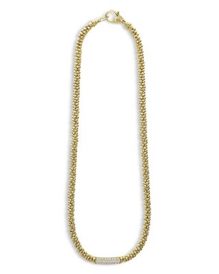 18K Yellow Gold Caviar Gold Diamond Pav&eacute; Station Beaded Collar Necklace, 16"