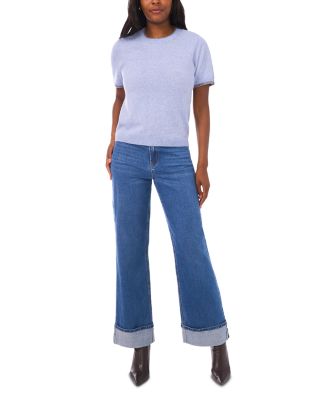 Contrast Edge Short Sleeve Sweater