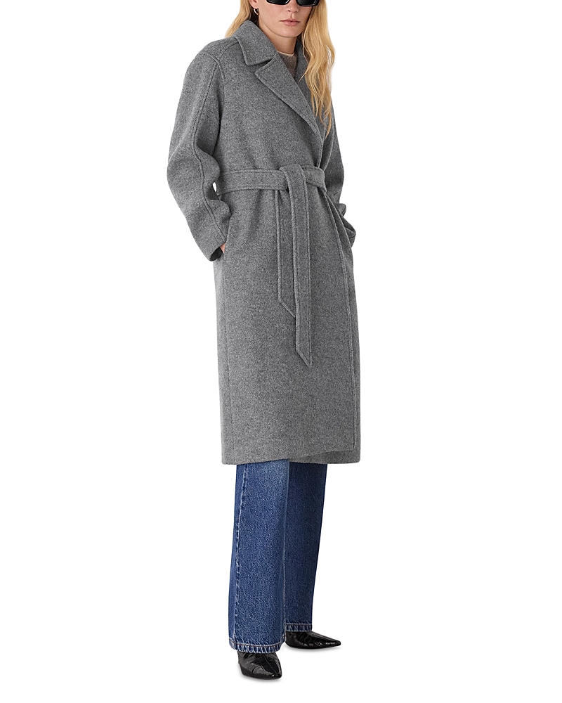 Whistles Womens Grey Belted Notch-lapel Wool Coat In Gray