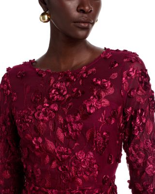 Long Sleeve 3D Floral Mesh Dress - Exclusive