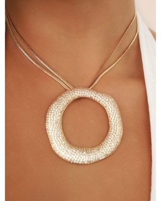 Pav&eacute; Open Circle Pendant Necklace, 12"-17.5"