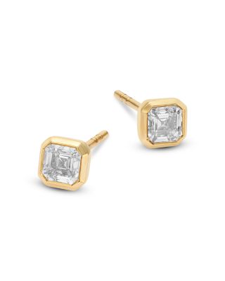 Luxe Collection Certified Lab Grown Diamond Asscher Cut Bezel Stud Earrings in 14K Yellow Gold, 0.6 tcw