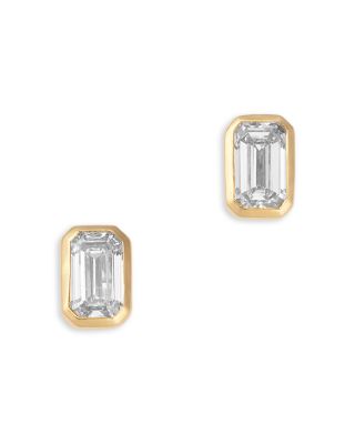 Luxe Collection Certified Lab Grown Diamond Emerald Bezel Stud Earrings in 14K Yellow Gold, 0.75 tcw