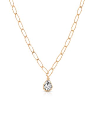 Cubic Zirconia Paperclip Chain Pendant Necklace, 15"-18"