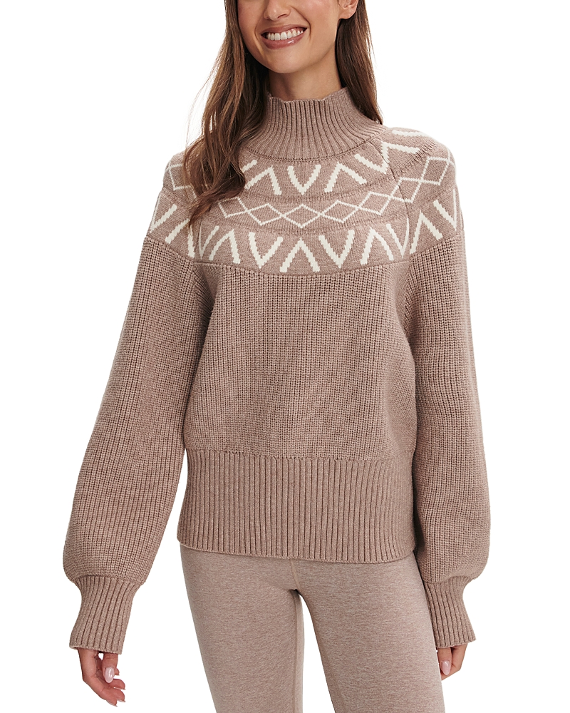Varley Marcie Fair Isle Yoke Mock Neck Knit Sweater In Brown