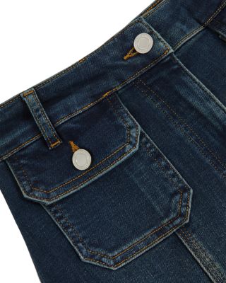 Glora Button Detail High Rise Flare Jeans in Mid Blue