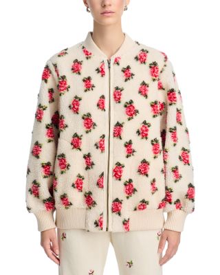 Floral Plush Bomber Jacket