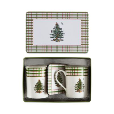 5 Piece Christmas Tree Mug &amp; Coaster Set