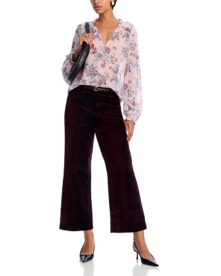 Anessa High Rise Wide Leg Velvet Jeans in Aubergine