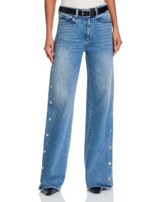 Sasha High Rise Wide Leg Jeans with Side Snaps in Cruising