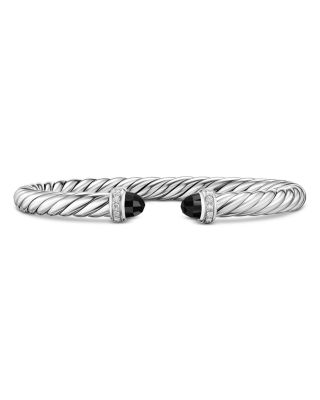 Cable Flex&reg; Bracelet in Sterling Silver with Black Onyx and Diamonds, 6mm