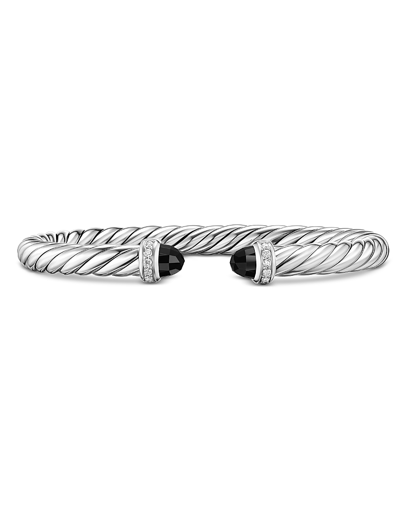 David Yurman Cable Flex Bracelet in Sterling Silver with Black Onyx and Diamonds, 6mm