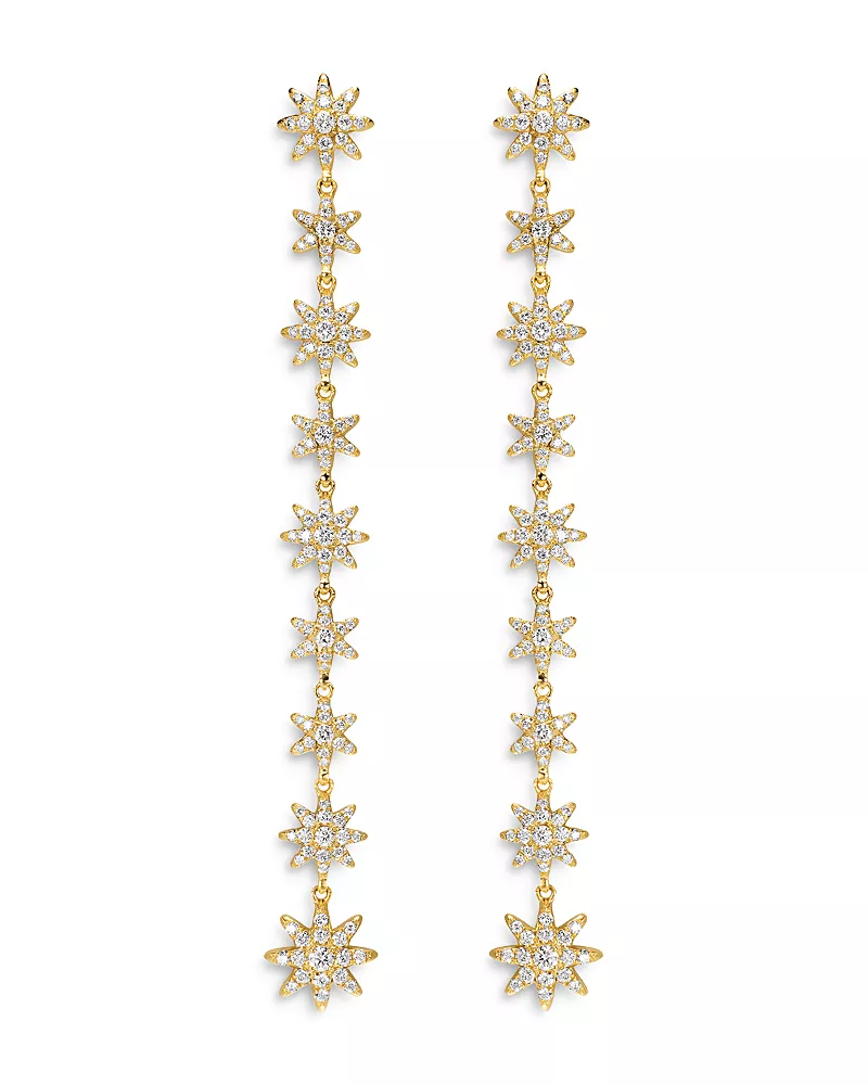 Starburst Drop Earrings in 18K Yellow Gold with Diamonds, 70.9mm