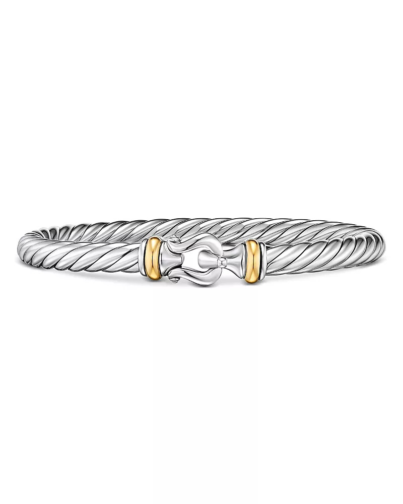 David Yurman Cable Flex Buckle Bracelet in Sterling Silver with 14K Yellow Gold, 6mm